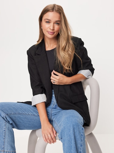Linen Blend Straight Blazer                                                                                                     