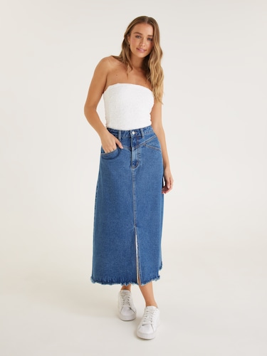 O.C Yoke Denim Midi Skirt