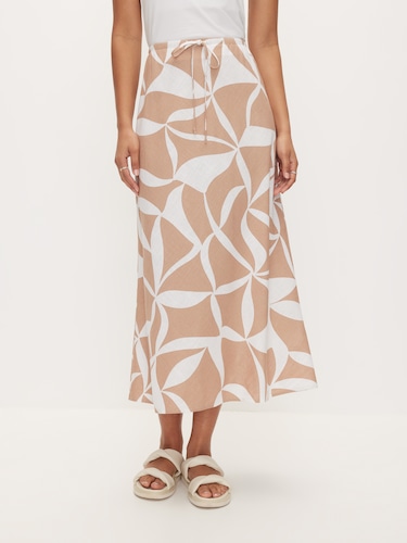 Tallow Linen Blend Bias Cut Midi Skirt                                                                                          