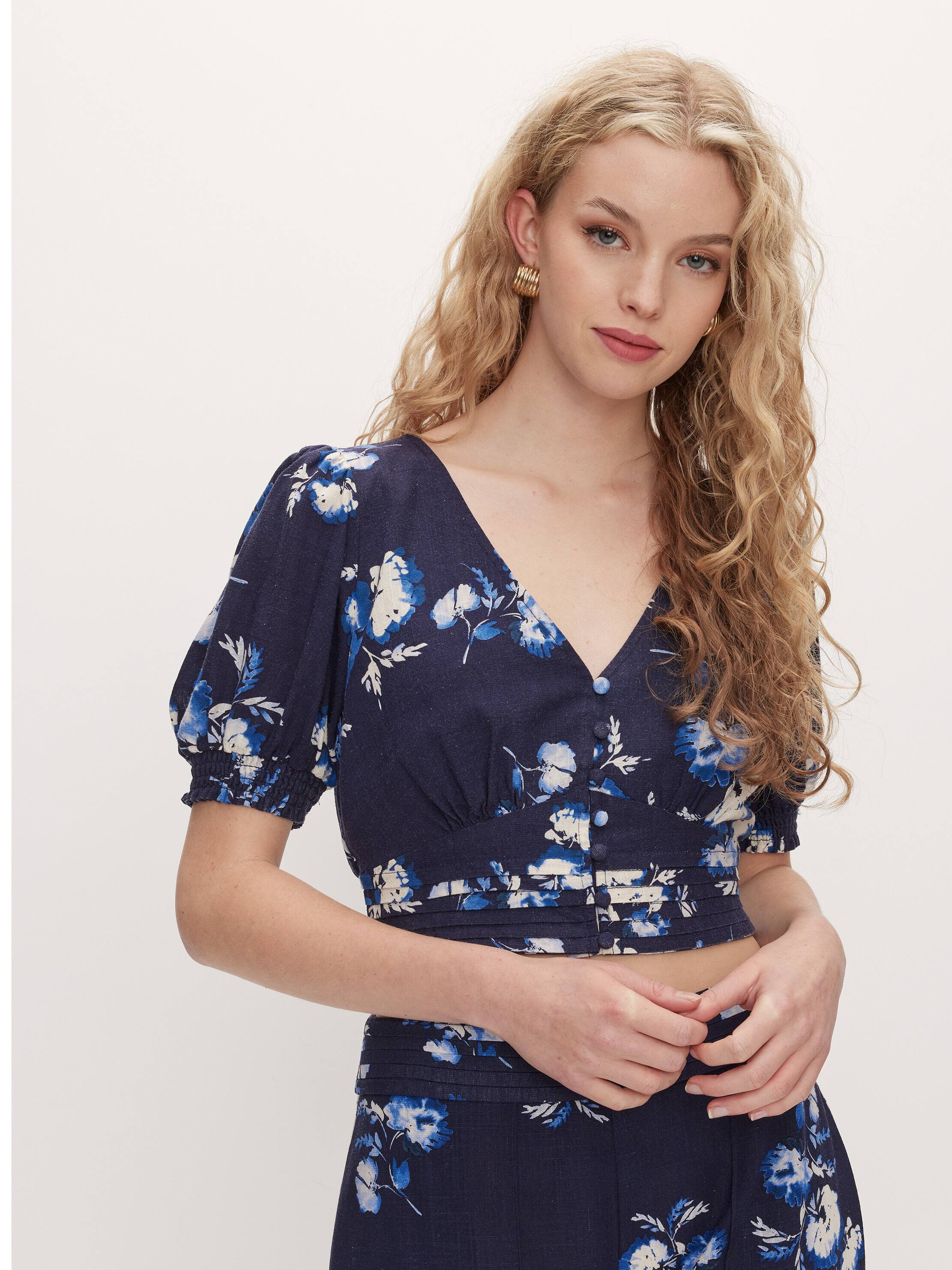 Jada Linen Blend Puff Sleeve Top Dotti Online