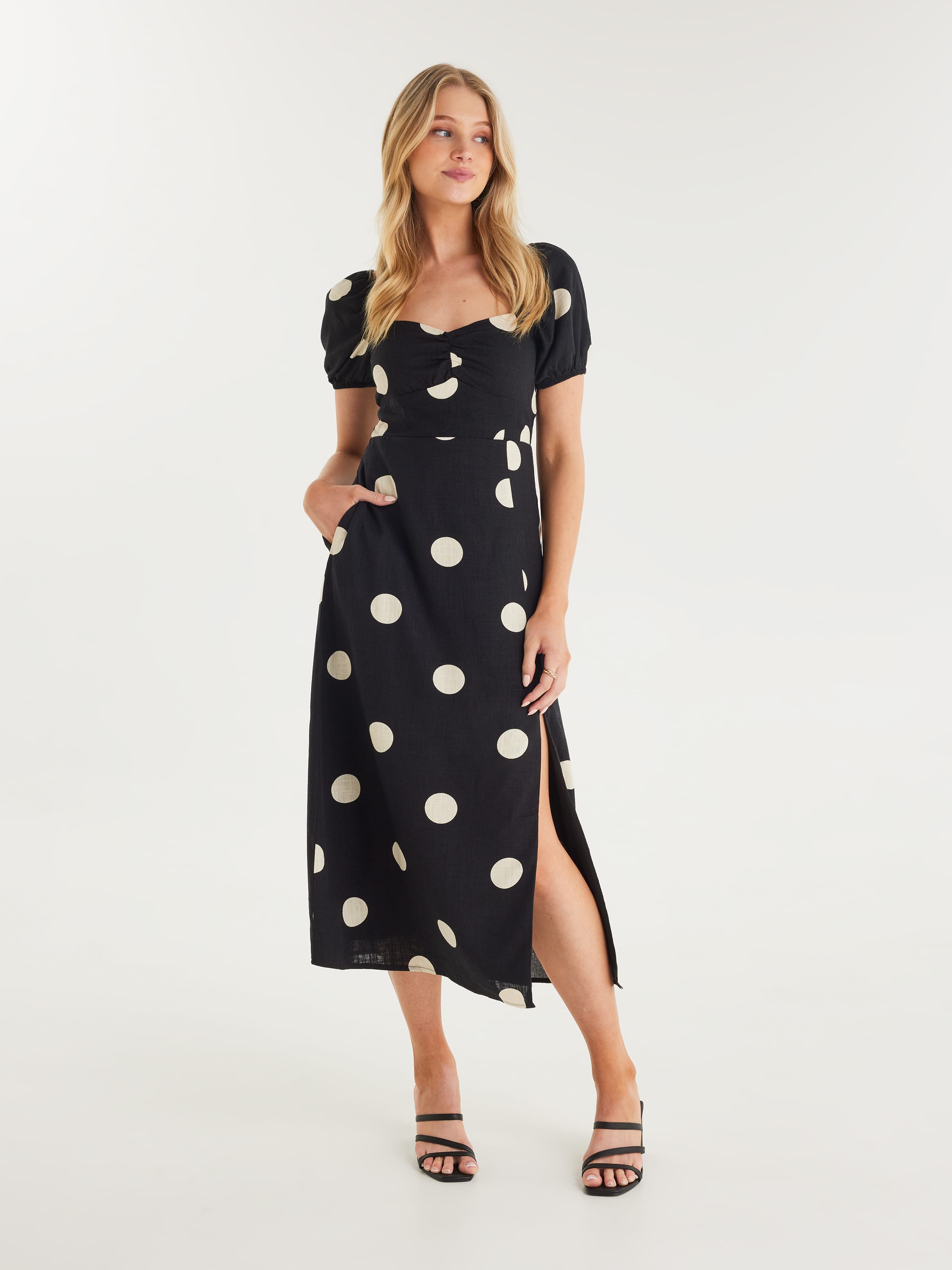 LINEN-BLEND SHIRT WITH POLKA DOTS - Black / Ecru