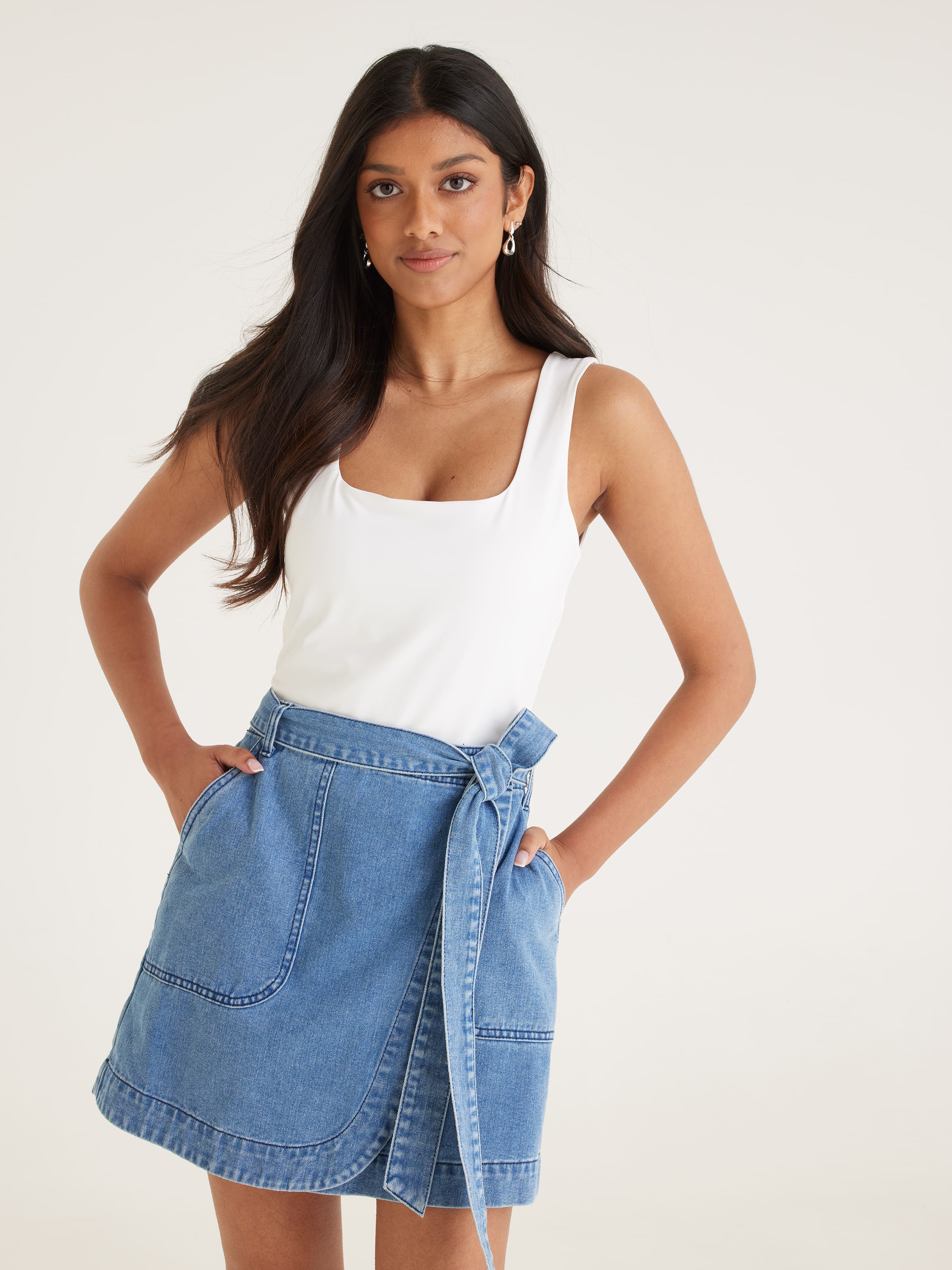 Denim wrap 2024 mini skirt