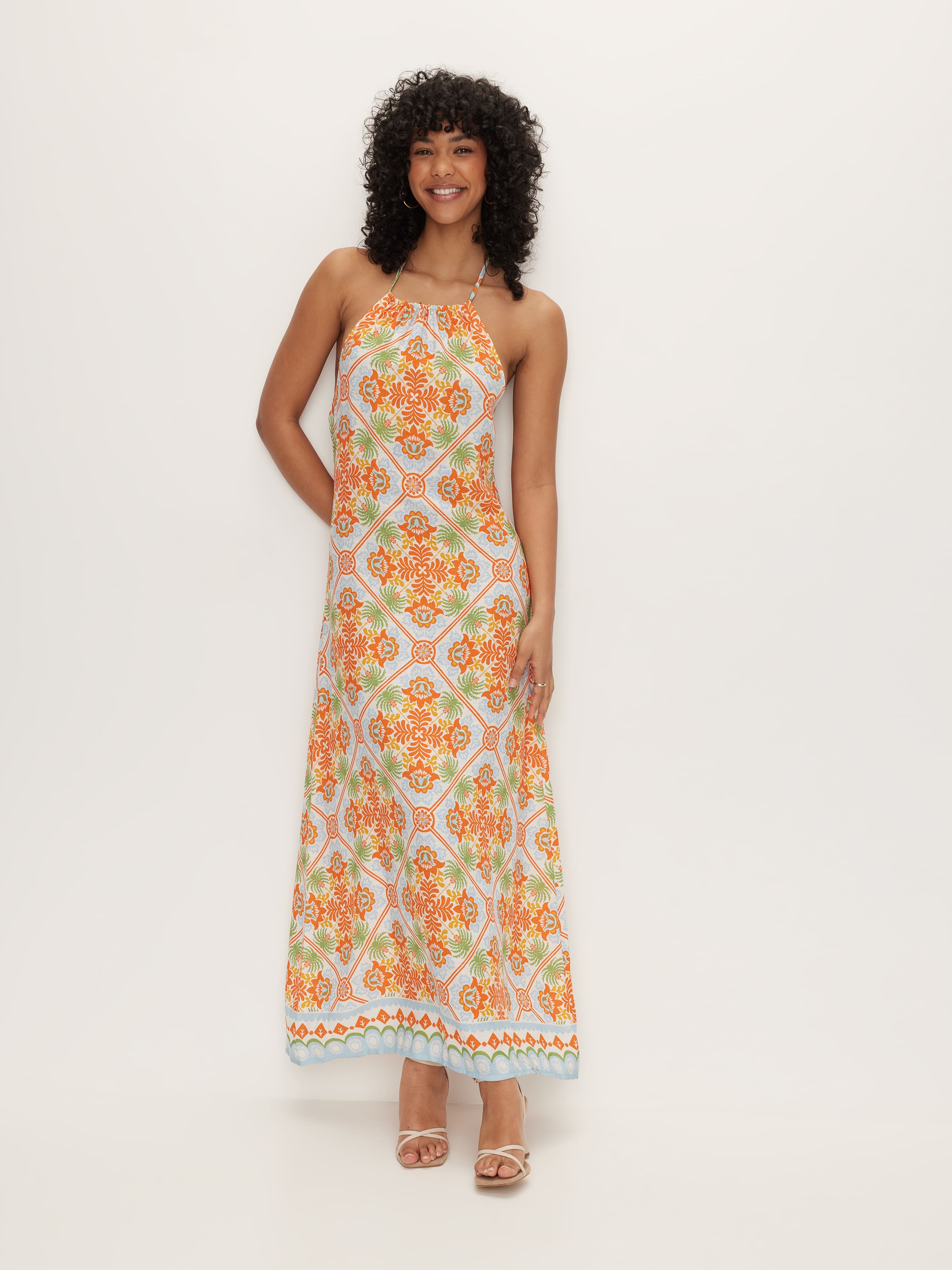 Taffeta Halter Maxi Dress